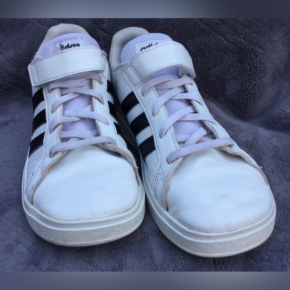 Unisex Adidas White with Black Stripes No Tie with Velcro Strap